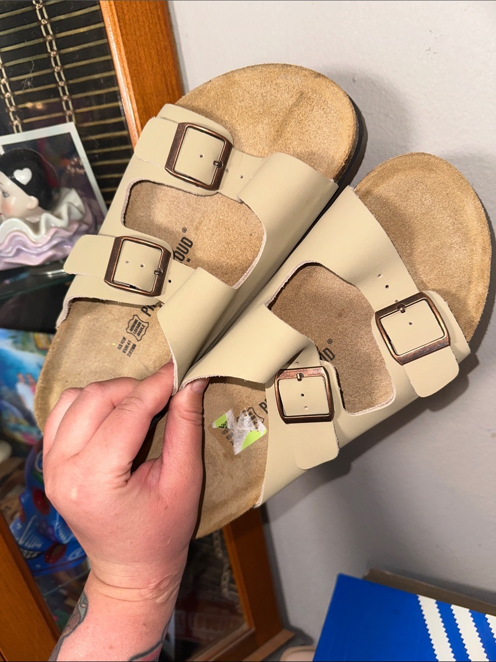 Women's Double-Buckle Slide Sandals in Beige
